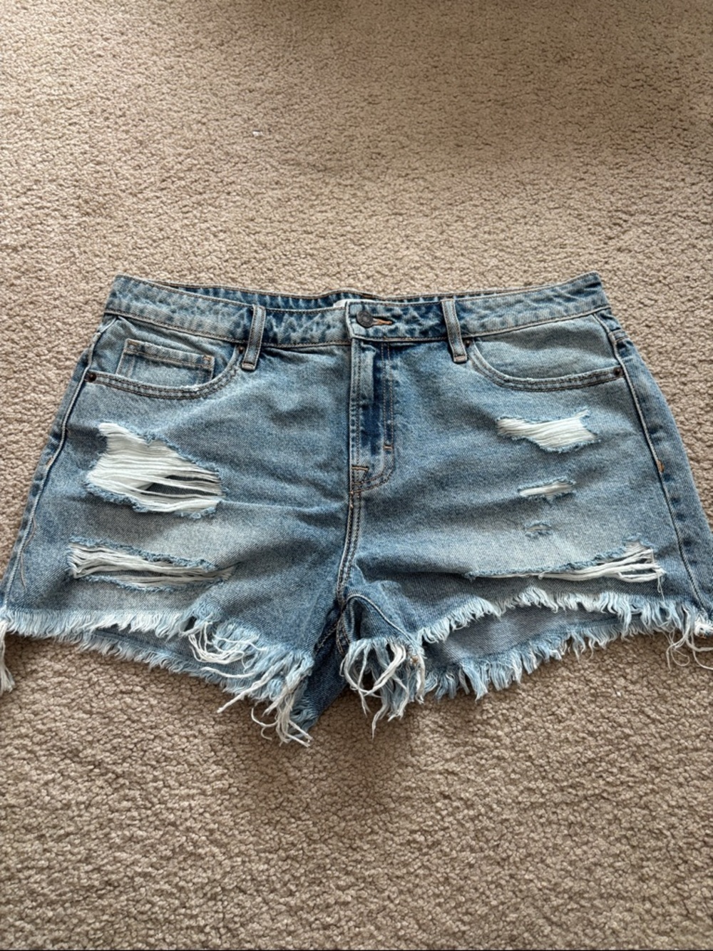 Hidden High-Rise Distressed Denim Women’s Shorts - Light Blue size XL
